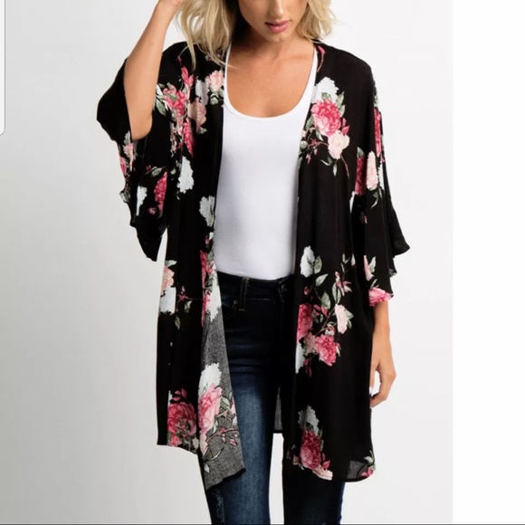 floral open top kimono Tops - Open Floral Kimono Top